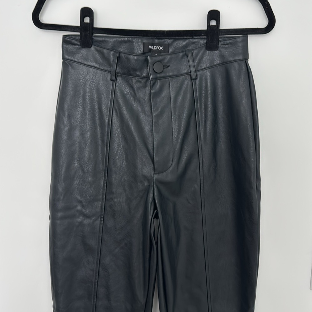Wildfox Faux Leather Slit Hem Straight Leg Pants, Black - Size S - Picture 3 of 7